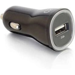 C2G 21068 USB Car Charger W/ Single 2.4A USB Port, Black
