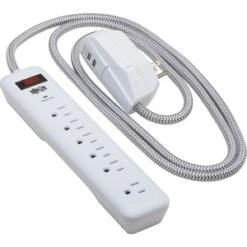 Tripp Lite Surge Protector Power Strip 7-Outlet 2 USB Ports White TLP616USB