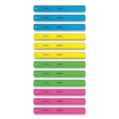 Westcott Non-Shatter Flexible Ruler Standard/Metric 12" 30 Cm Long Plastic Assorted Translucent Colors 12/Box 17721