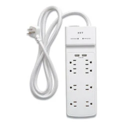 Surge Protector 8 AC Outlets/2 USB Ports 6 Ft Cord 2100 J White NX54317